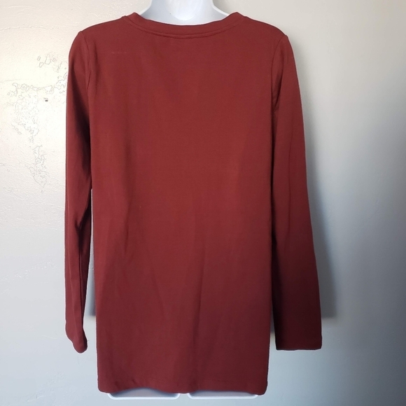 Zenana Medium Rust Orange Long Sleeve Shirt Basic Tee Top V-neck Terracotta - Picture 4 of 6